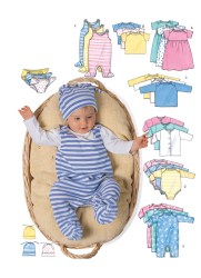 5585 BUTTERICK EZ BABY JACKET, DRESS, TOP, ROMPER, DIAPER COVER, HAT PATTERN MED-XTRA LARGE